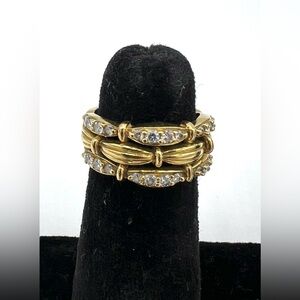 Tiffany & Co. 18K Gold and Diamond 3 Row Ribbon Style Band Ring. Size 6.